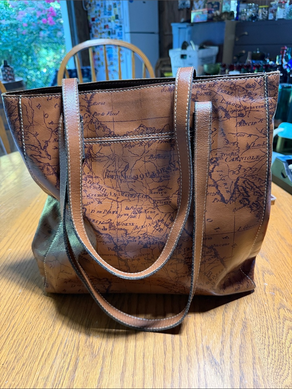 Patricia Nash Brown Map-Print Italian Leather Tote
